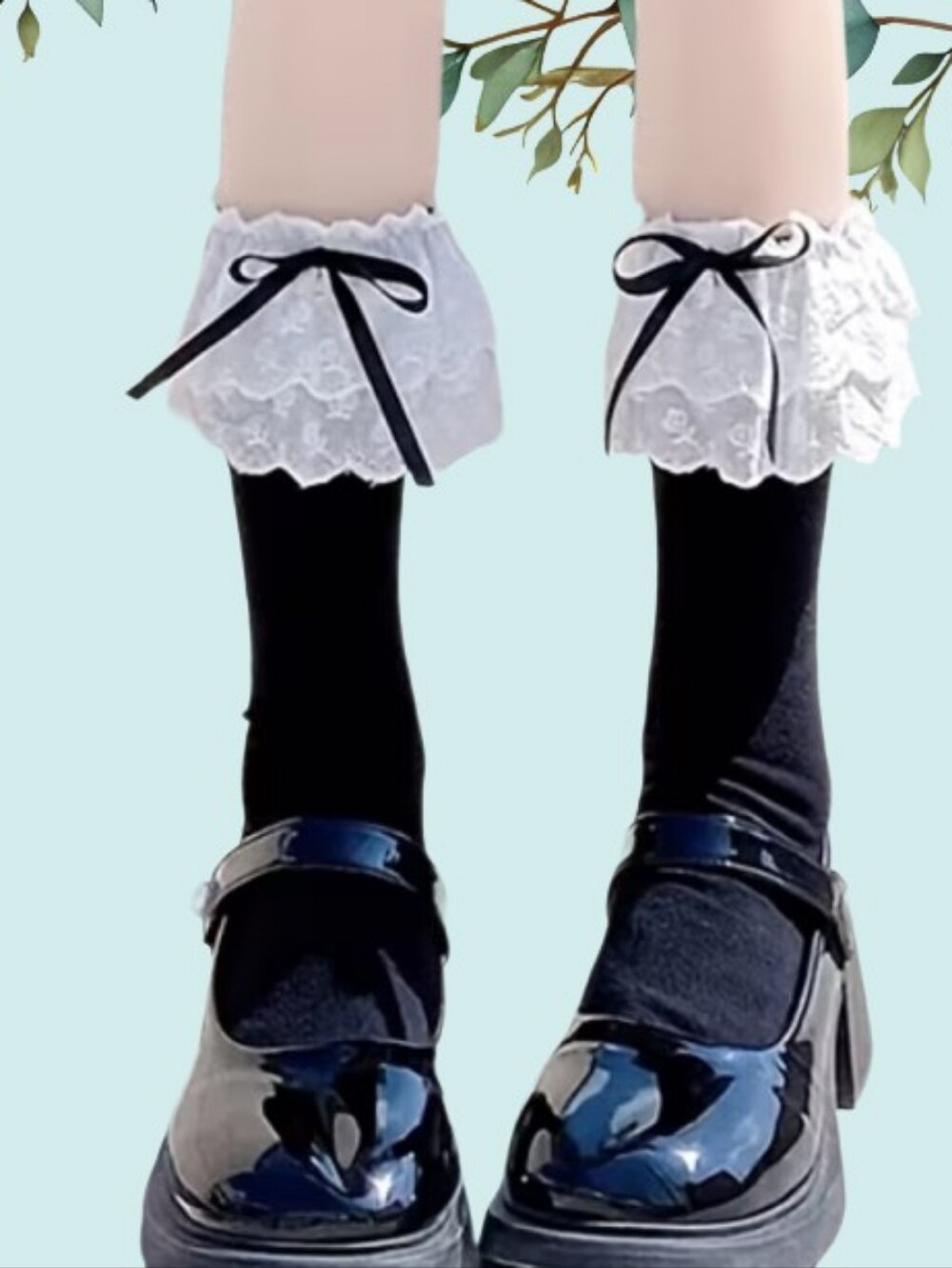 Black Ruffle Ankle Socks Lolita Frilly Lace Trim Coquette